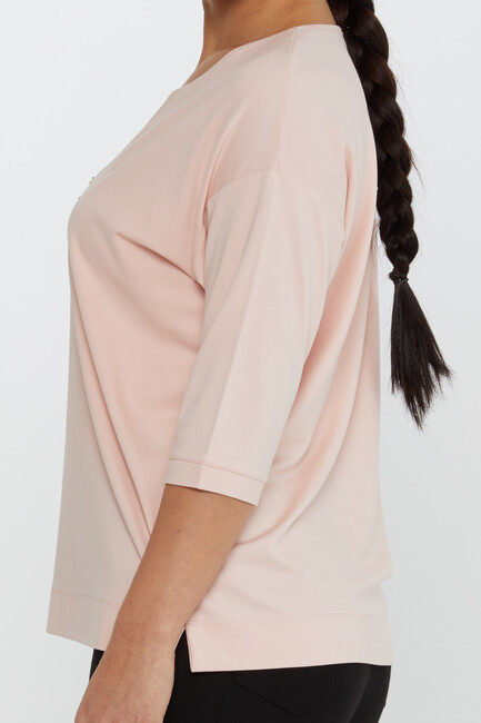 Women's Blouse Collar Detailed Stoned Powder - 80029 | KAZEE - Thumbnail