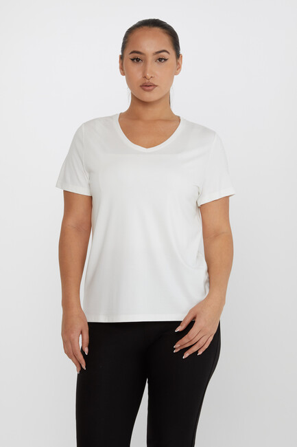 Women's Blouse Crew Neck Basic Ecru - 80014 | KAZEE - Thumbnail