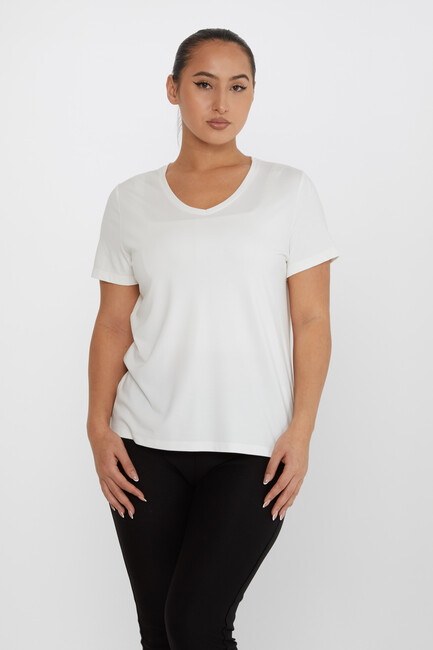 Women's Blouse Crew Neck Basic Ecru - 80014 | KAZEE - Thumbnail