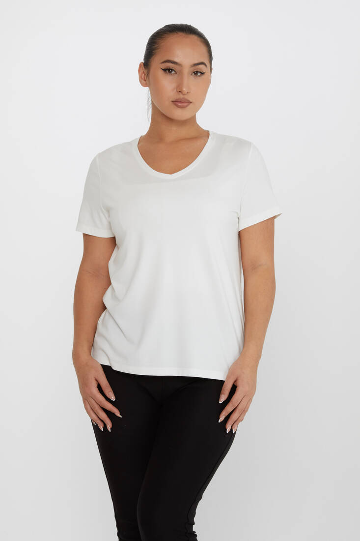 Women's Blouse Crew Neck Basic Ecru - 80014 | KAZEE