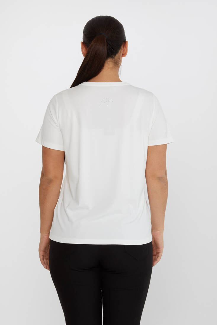 Women's Blouse Crew Neck Basic Ecru - 80014 | KAZEE