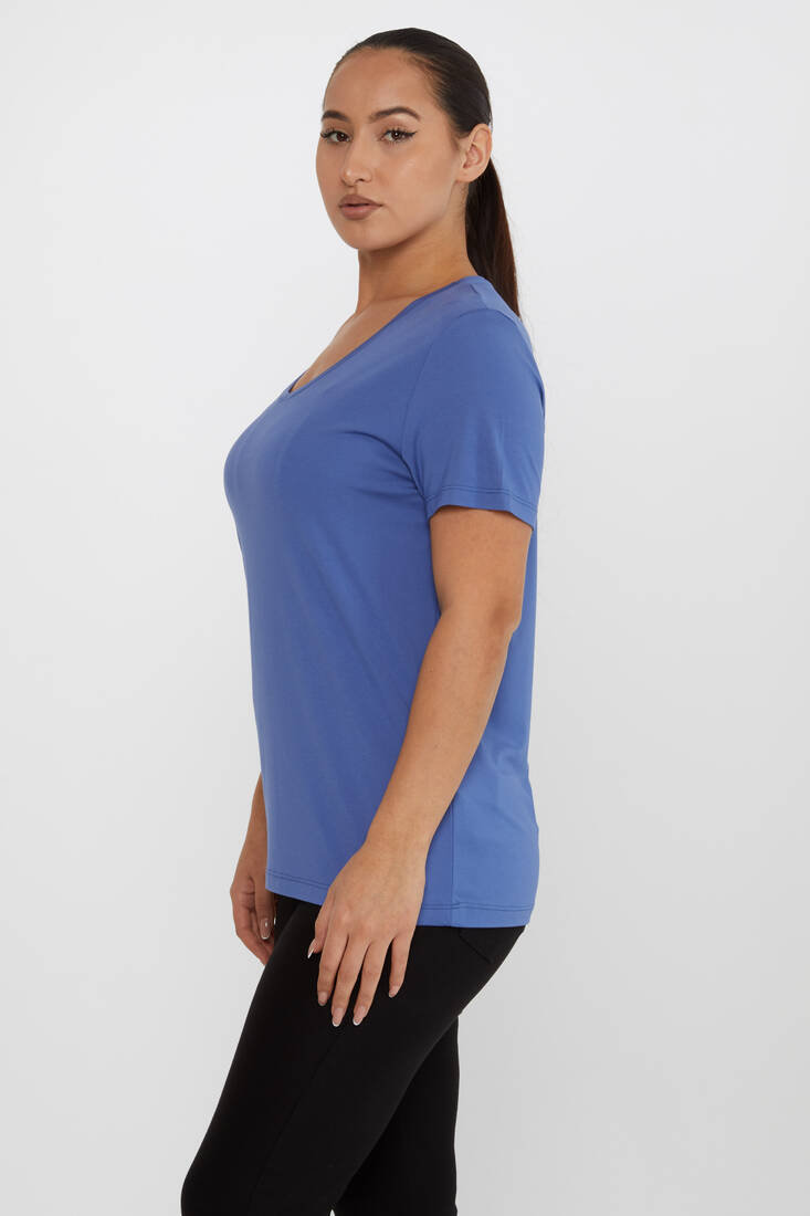 Women's Blouse Crew Neck Basic Indigo - 80014 | KAZEE