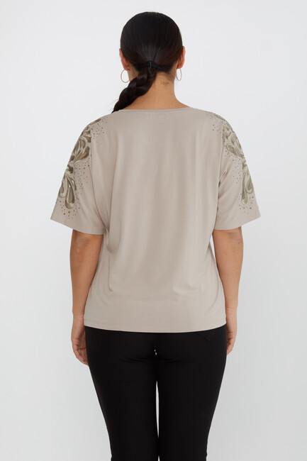 Women's Blouse Embroidered Stone Tulle Detailed Mink - 79916 | KAZEE - Thumbnail