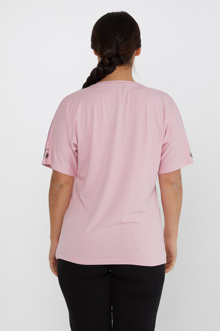 Women's Blouse Flower Stone Detail Short Sleeve Pink - 80108 | KAZEE - Thumbnail