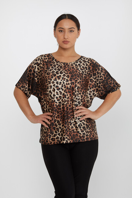 Women's Blouse Digital Printed Leopard Pattern Black - 80106 | KAZEE - Thumbnail