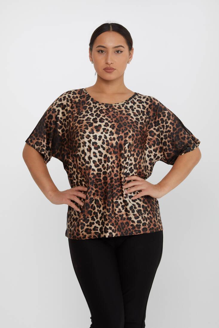 Women's Blouse Digital Printed Leopard Pattern Black - 80106 | KAZEE