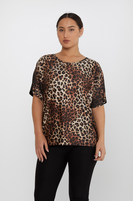 Women's Blouse Digital Printed Leopard Pattern Black - 80106 | KAZEE - Thumbnail