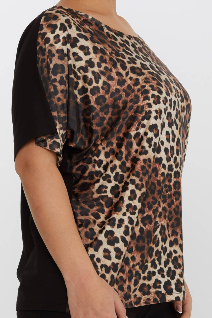 Women's Blouse Digital Printed Leopard Pattern Black - 80106 | KAZEE