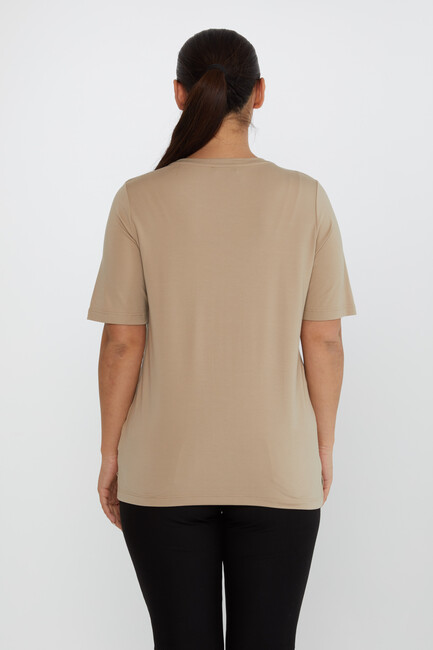 Women's Blouse Ribbon Detail Short Sleeve Beige - 80050 | KAZEE - Thumbnail