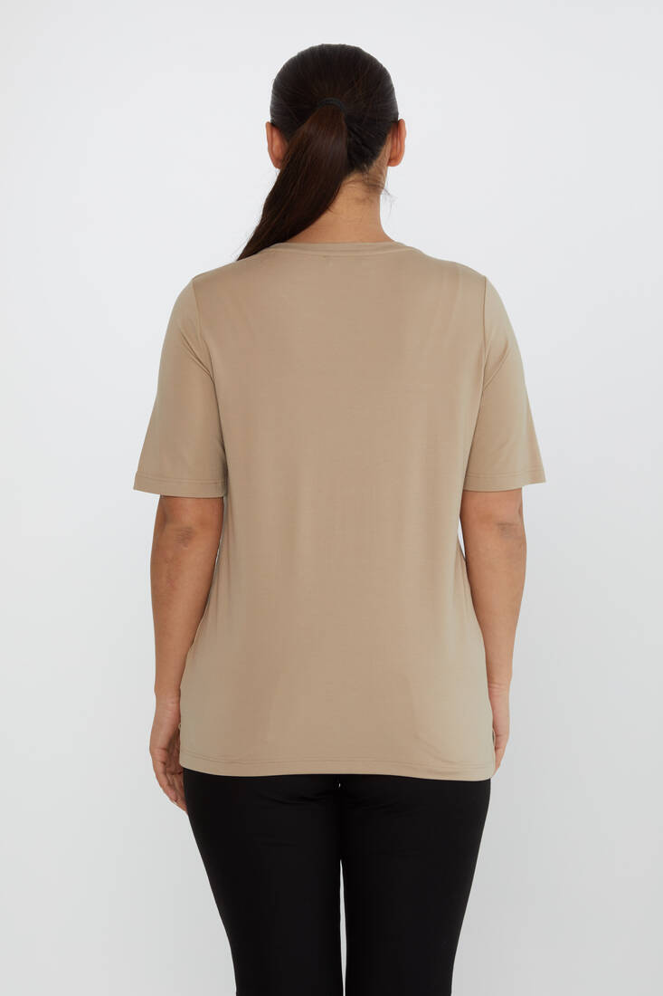 Women's Blouse Ribbon Detail Short Sleeve Beige - 80050 | KAZEE