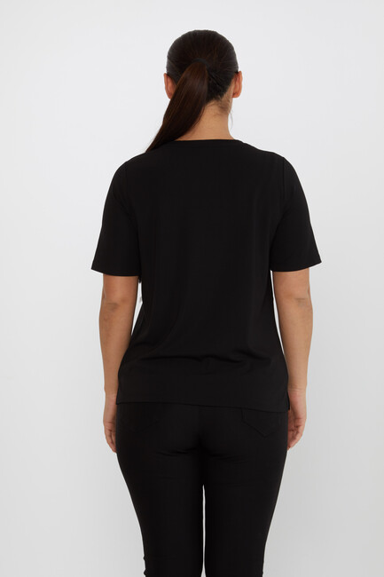 Women's Blouse Ribbon Detail Short Sleeve Black - 80050 | KAZEE - Thumbnail