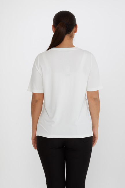 Women's Blouse Ribbon Detail Short Sleeve Ecru - 80050 | KAZEE - Thumbnail