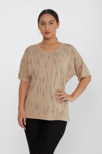 Women's Blouse Short Sleeve Stone Beige - 79652 | KAZEE - Thumbnail