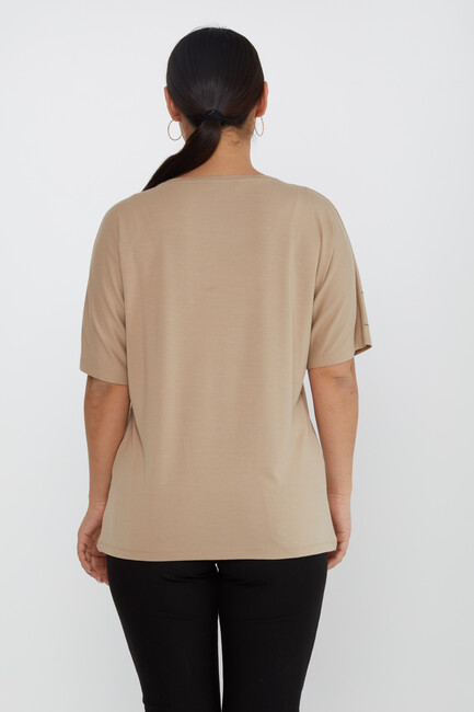 Women's Blouse Short Sleeve Stone Beige - 79652 | KAZEE - Thumbnail