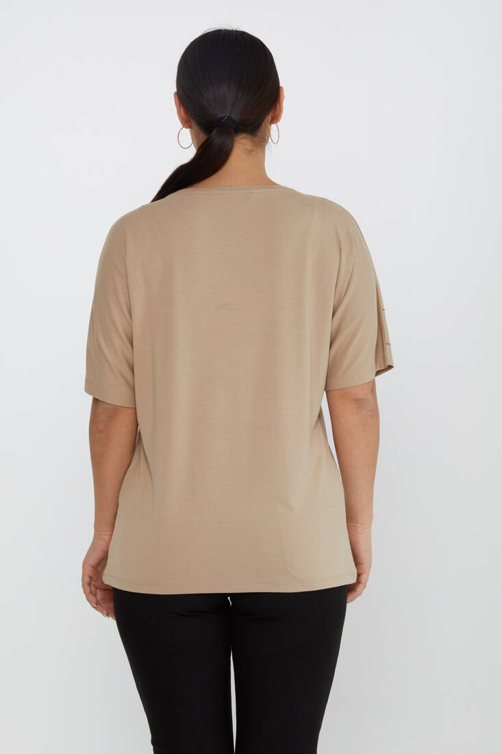 Women's Blouse Short Sleeve Stone Beige - 79652 | KAZEE