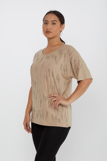 Women's Blouse Short Sleeve Stone Beige - 79652 | KAZEE - Thumbnail