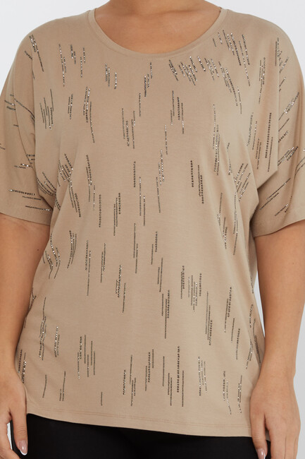 Women's Blouse Short Sleeve Stone Beige - 79652 | KAZEE - Thumbnail