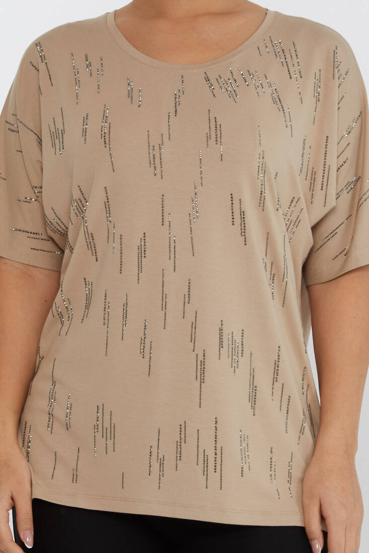 Women's Blouse Short Sleeve Stone Beige - 79652 | KAZEE