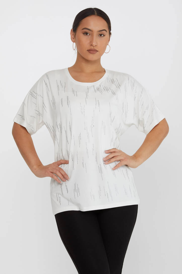 Women's Blouse Short Sleeve Stone Ecru - 79652 | KAZEE