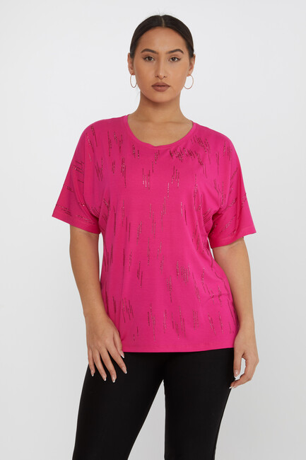 Women's Blouse Short Sleeve Stoned Fuchsia - 79652 | KAZEE - Thumbnail