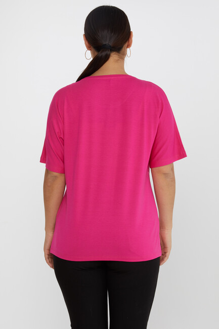 Women's Blouse Short Sleeve Stoned Fuchsia - 79652 | KAZEE - Thumbnail