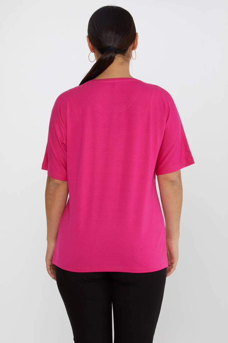 Women's Blouse Short Sleeve Stoned Fuchsia - 79652 | KAZEE