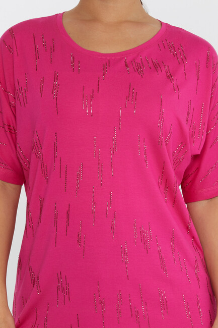 Women's Blouse Short Sleeve Stoned Fuchsia - 79652 | KAZEE - Thumbnail