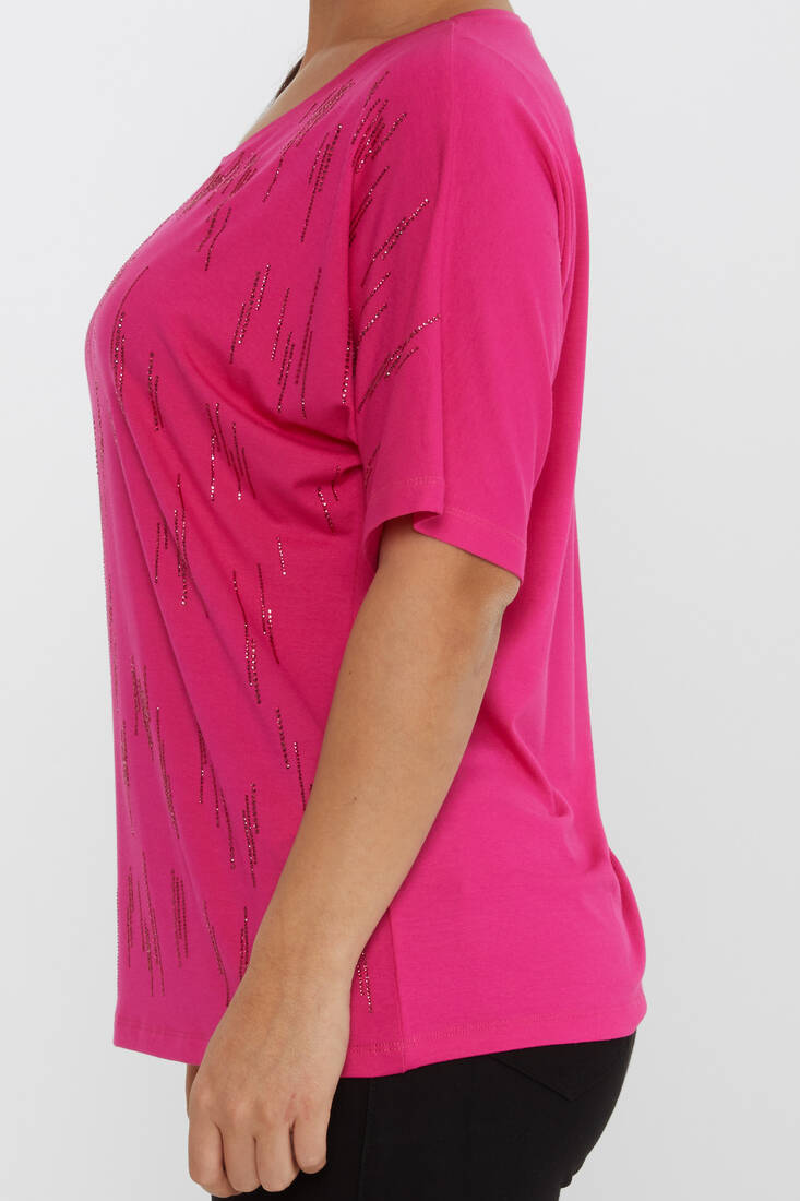 Women's Blouse Short Sleeve Stoned Fuchsia - 79652 | KAZEE