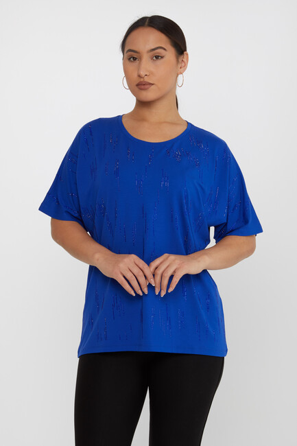 Women's Blouse Short Sleeve Stoned Saxon - 79652 | KAZEE - Thumbnail