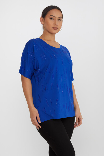 Women's Blouse Short Sleeve Stoned Saxon - 79652 | KAZEE - Thumbnail