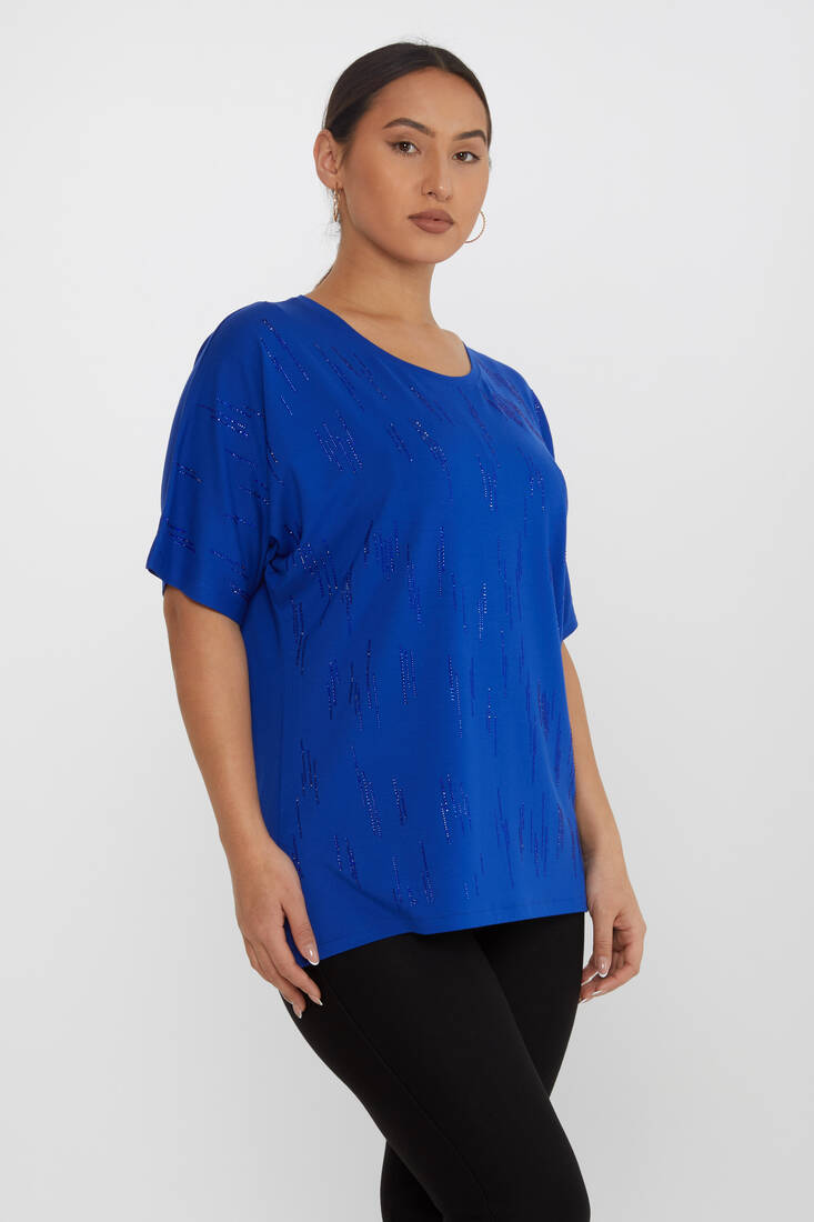 Women's Blouse Short Sleeve Stoned Saxon - 79652 | KAZEE