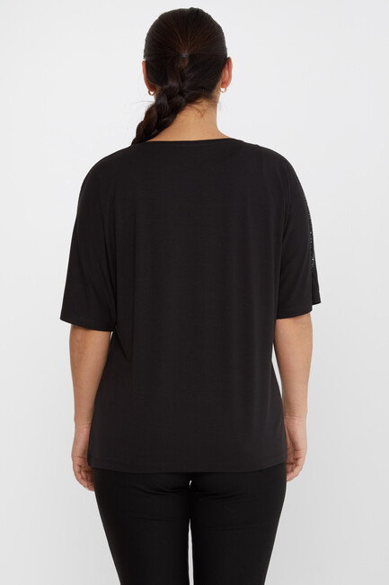 Women's Blouse Shoulder Stoned Crew Neck Black - 79630 | KAZEE - Thumbnail