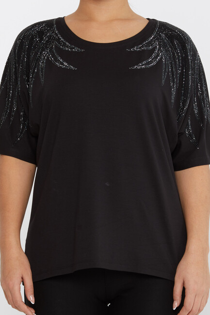 Women's Blouse Shoulder Stoned Crew Neck Black - 79630 | KAZEE - Thumbnail