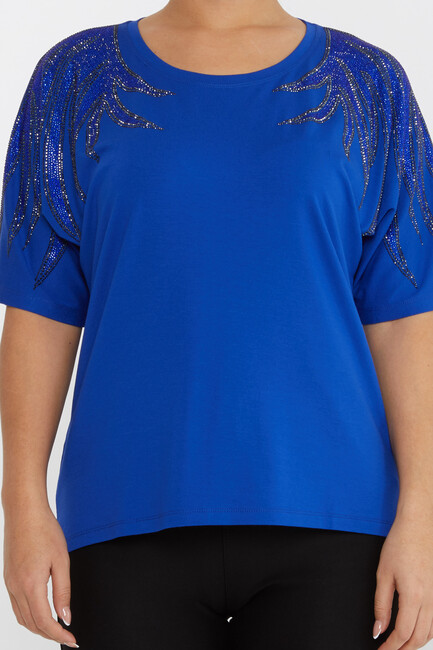 Women's Blouse Shoulder Stoned Crew Neck Saxe - 79630 | KAZEE - Thumbnail