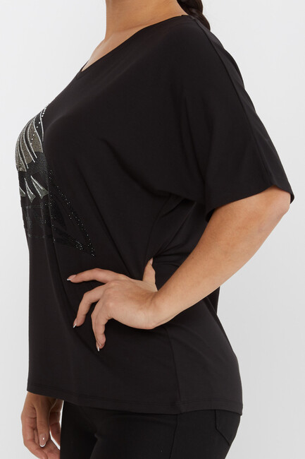 Women's Blouse Stone V-Neck Black- 79620 | KAZEE - Thumbnail