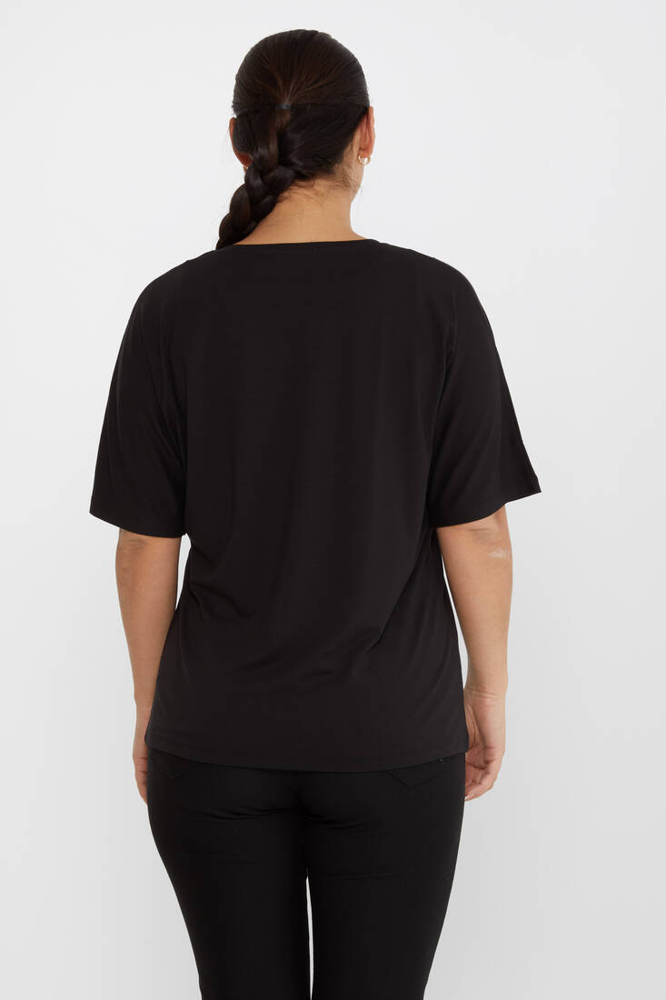 Women's Blouse Stone V-Neck Black- 79620 | KAZEE