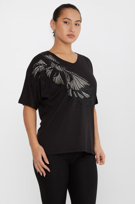 Women's Blouse Stone V-Neck Black- 79620 | KAZEE - Thumbnail