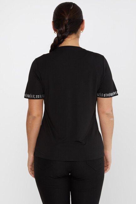 Women's Blouse Stone Detailed Short Sleeve Black - 79927 | KAZEE - Thumbnail