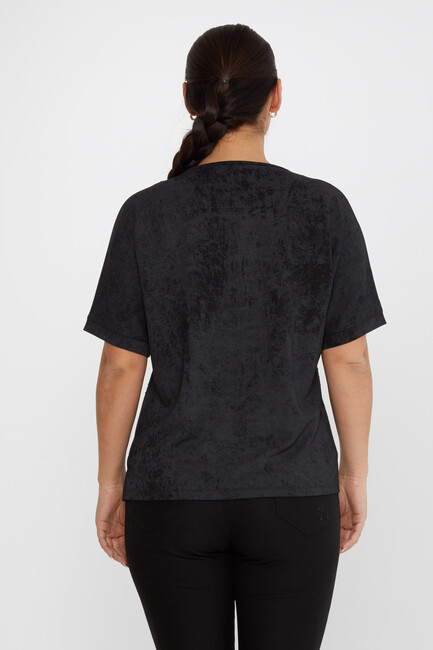 Women's Blouse Stone Detailed Short Sleeve Black - 79985 | KAZEE - Thumbnail