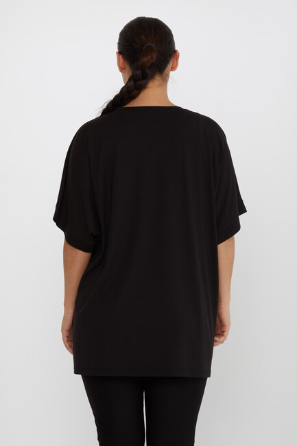 Women's Blouse Stone Detailed V-Neck Black - 80110 | KAZEE - Thumbnail