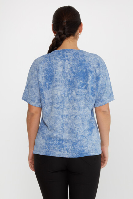 Women's Blouse Stone Detailed Short Sleeve Blue - 79985 | KAZEE - Thumbnail