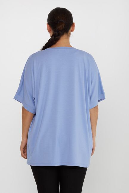 Women's Blouse Stone Detailed V-Neck Blue - 80110 | KAZEE - Thumbnail