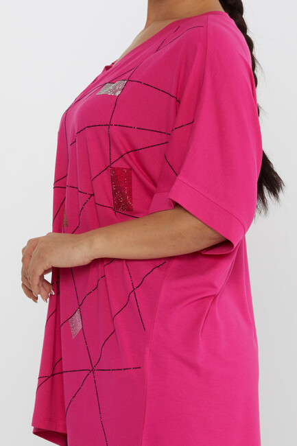 Women's Blouse Stone Detailed V-Neck Fuchsia - 80110 | KAZEE - Thumbnail