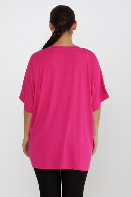 Women's Blouse Stone Detailed V-Neck Fuchsia - 80110 | KAZEE - Thumbnail