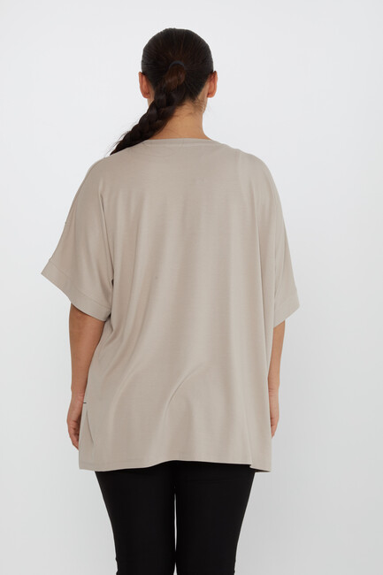 Women's Blouse Stone Detailed V-Neck Mink - 80110 | KAZEE - Thumbnail