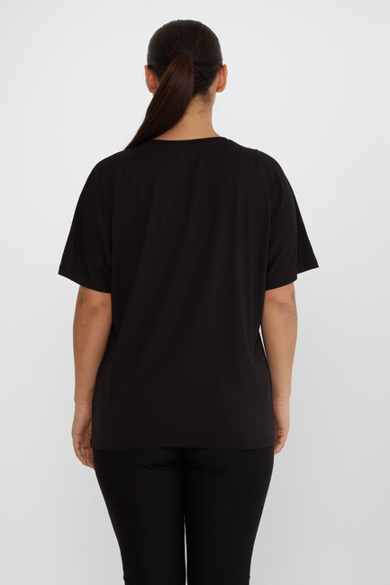 Women's Blouse Tiger Stone Detailed Crew Neck Black - 79674 | KAZEE - Thumbnail