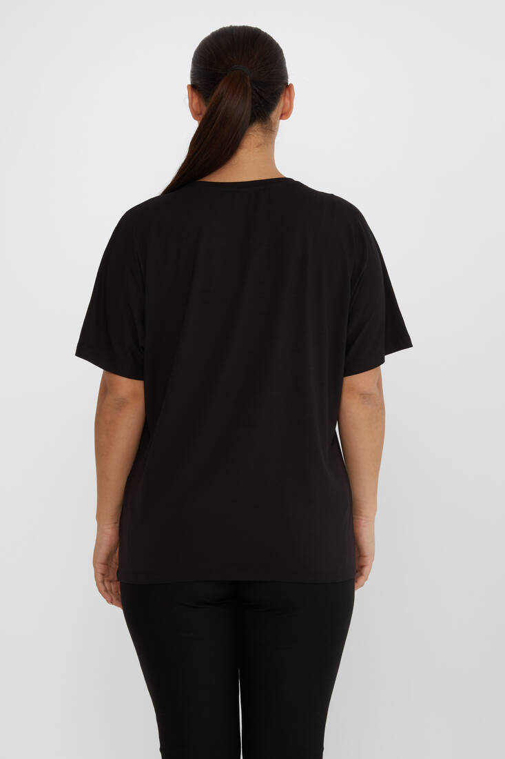 Women's Blouse Tiger Stone Detailed Crew Neck Black - 79674 | KAZEE