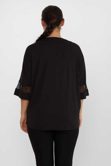 Women's Blouse Tulle Detailed Stoned Black - 80112 | KAZEE - Thumbnail