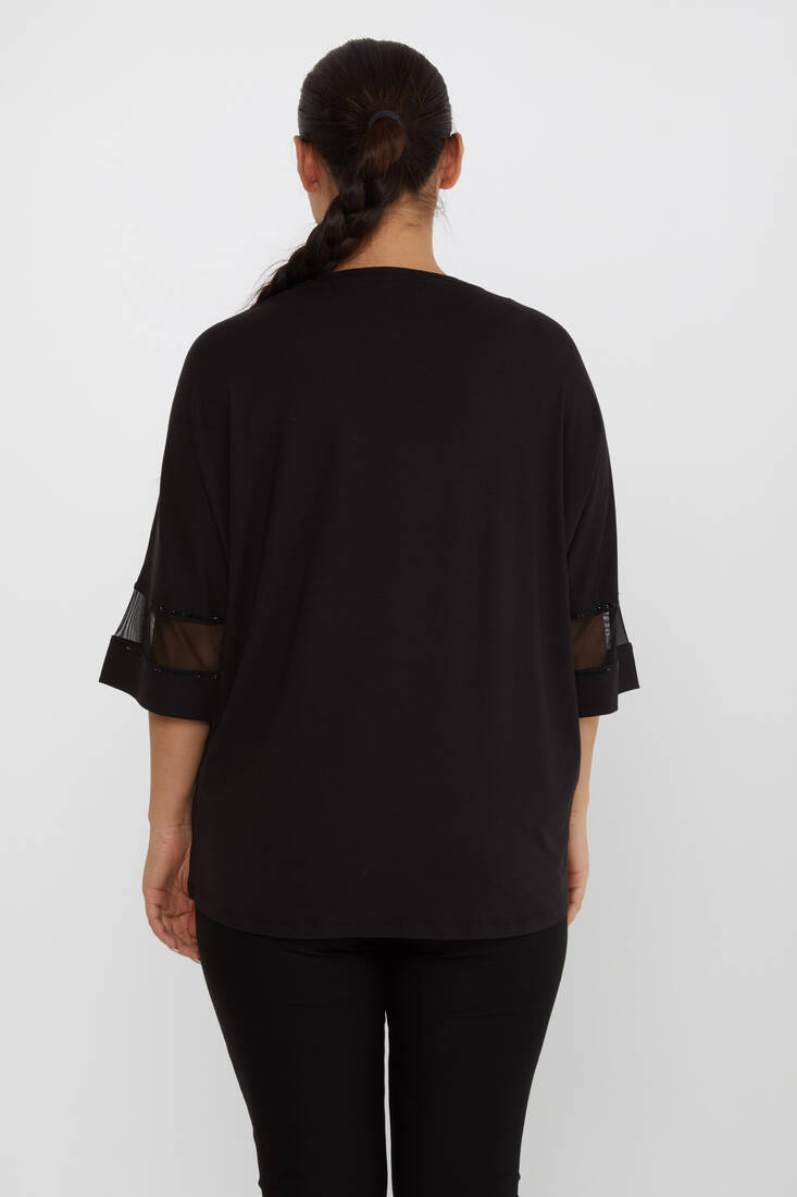 Women's Blouse Tulle Detailed Stoned Black - 80112 | KAZEE