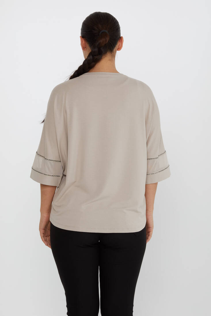 Women's Blouse Tulle Detail Stoned Mink - 80112 | KAZEE